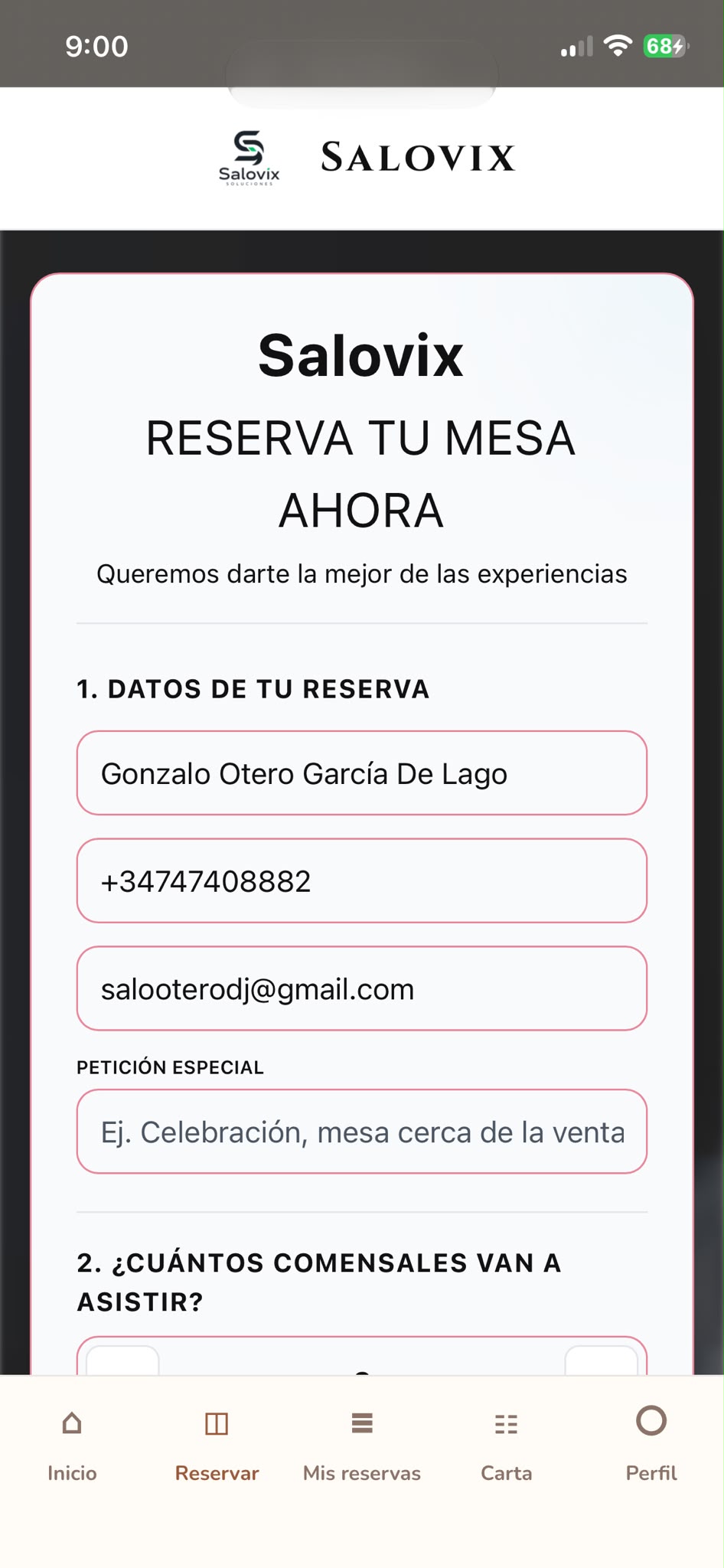 Reserva desde App Clientes