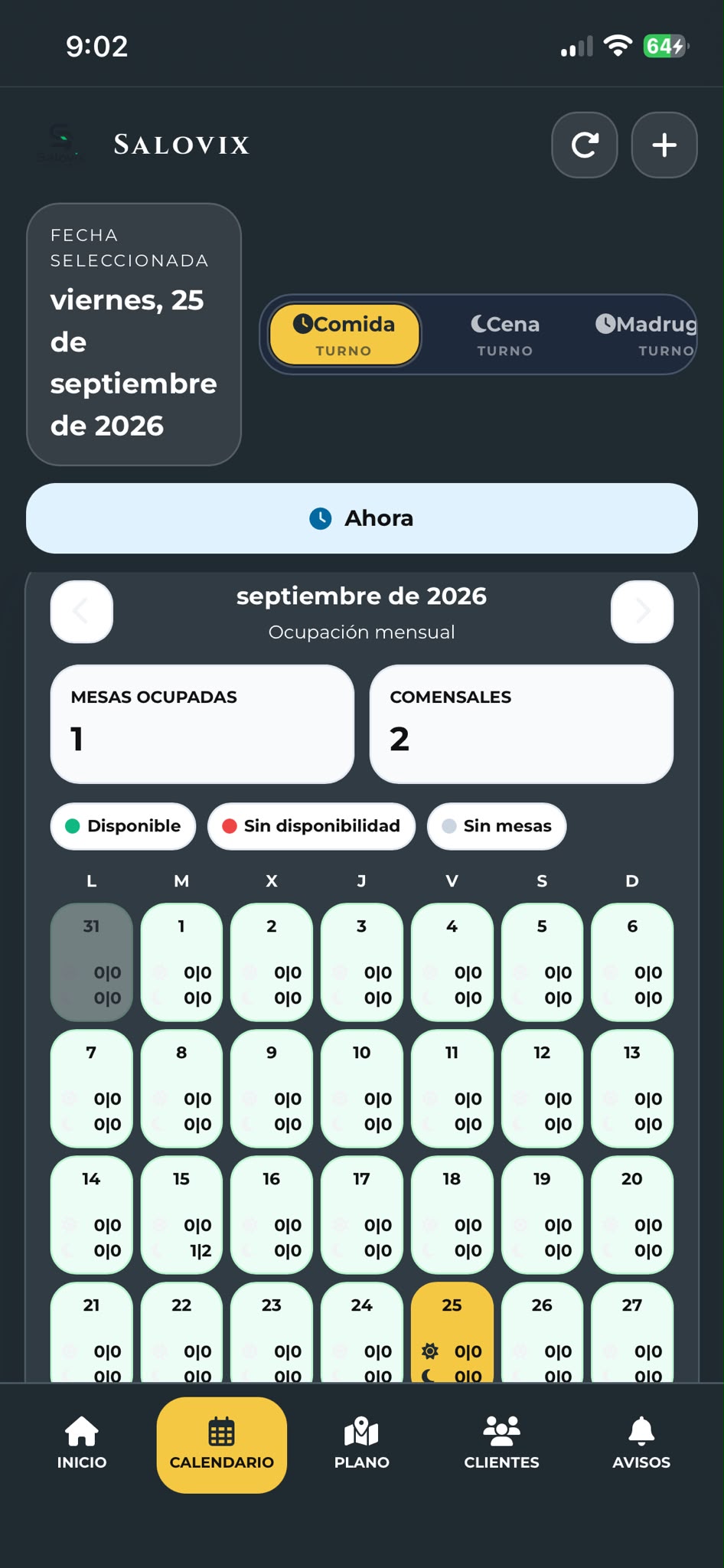 Calendario en Mobile Admin