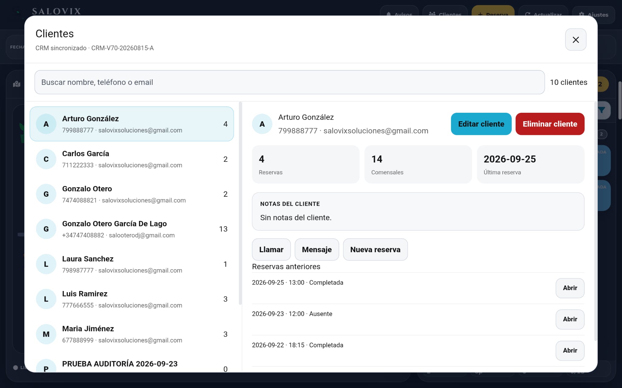 CRM de clientes en Tablet maître