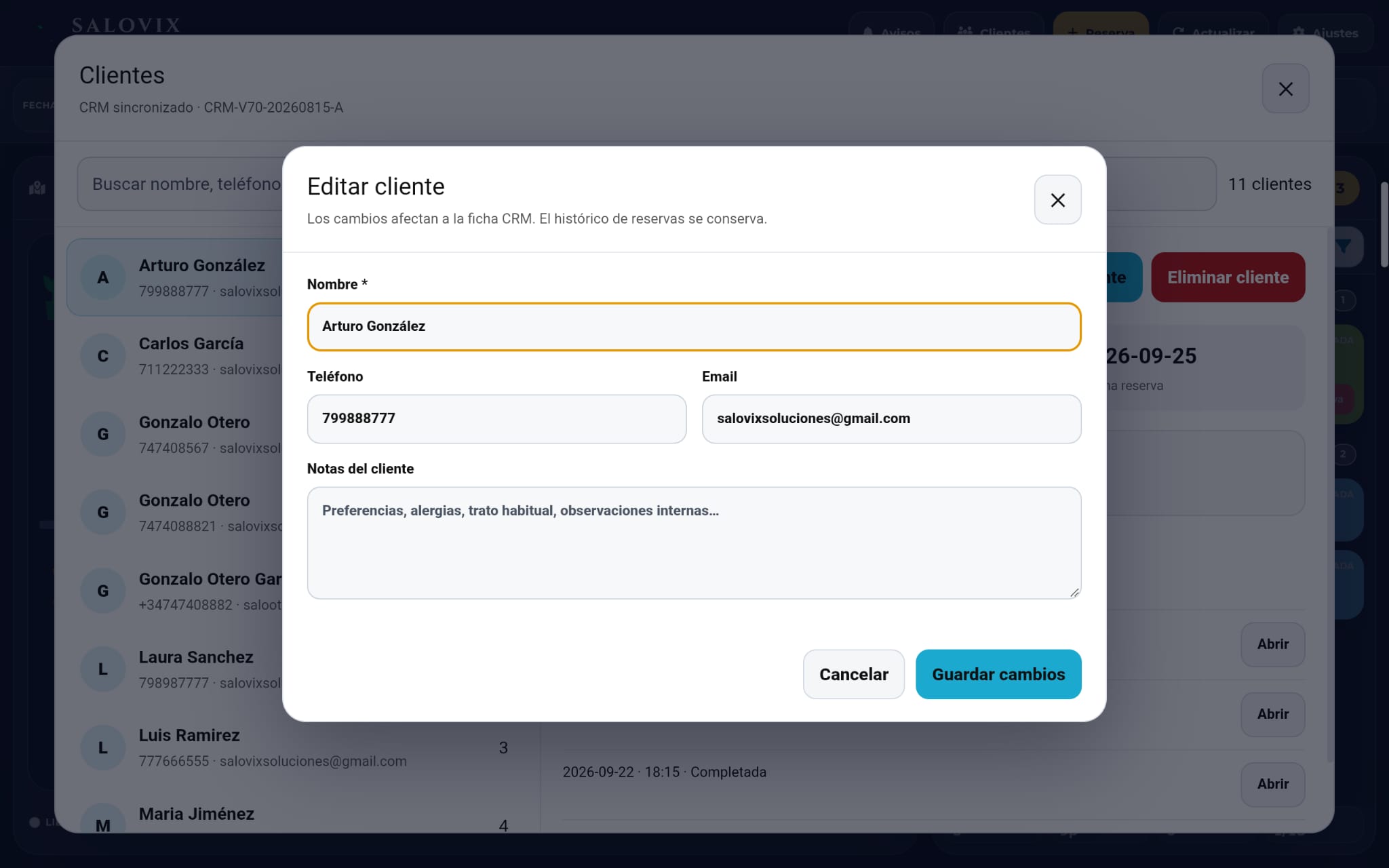 Editar cliente y notas en Tablet maître