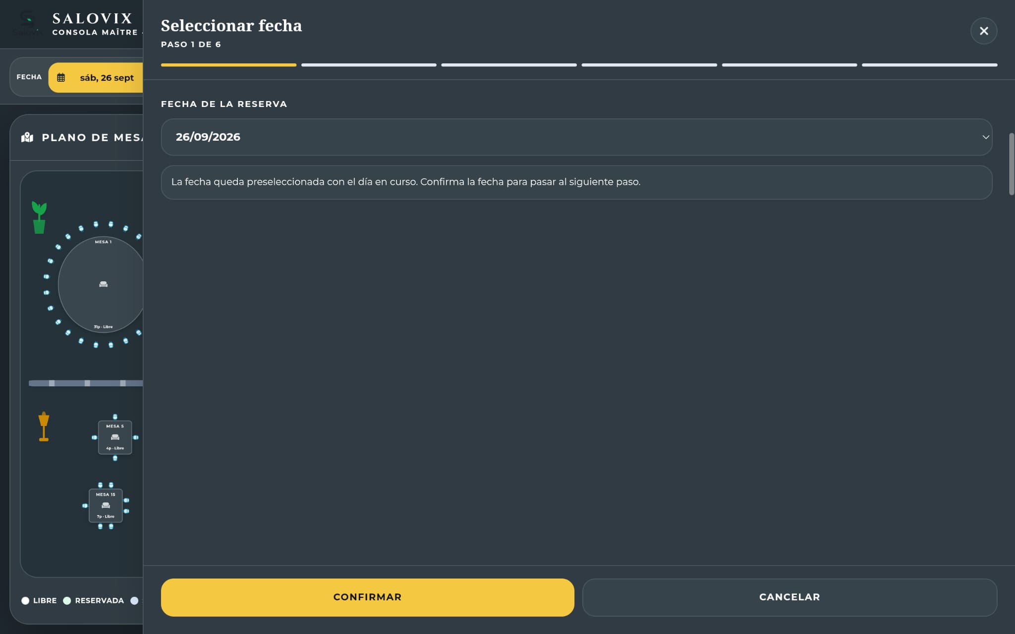 Nueva reserva en Tablet maître